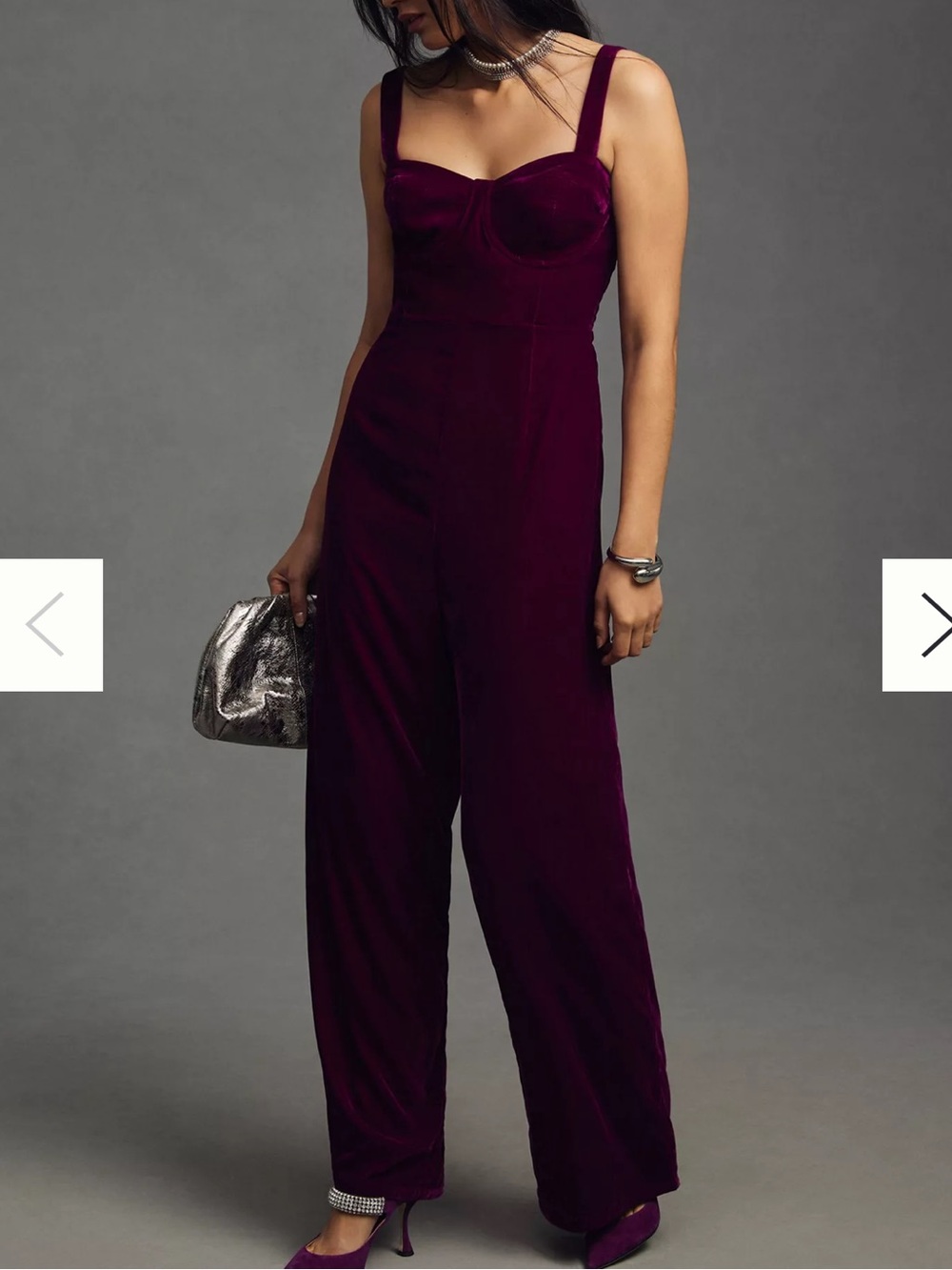 Du Paradis Velvet Corset Jumpsuit purple fuschia size small